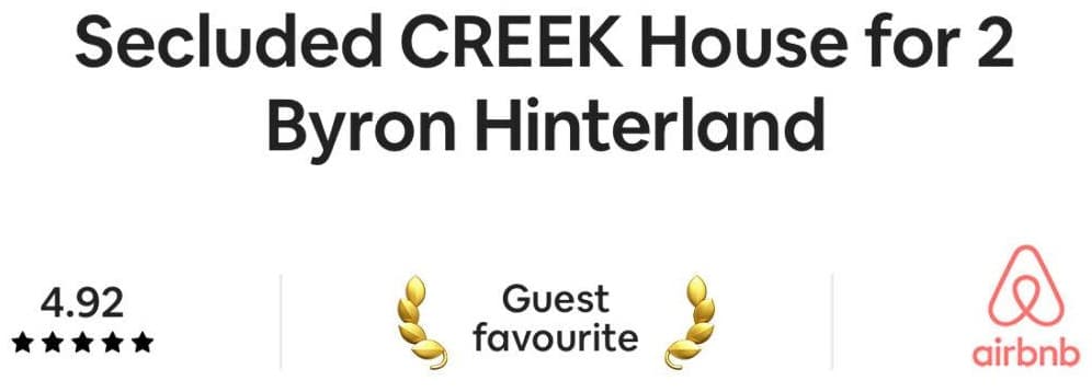 Airbnb Guest Favourite award — The Creek House