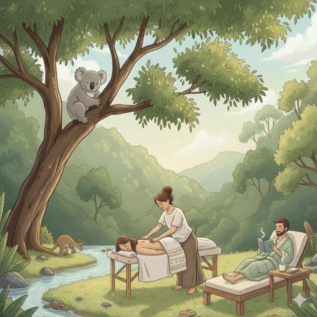 Illustration of couples massage in the rainforest
