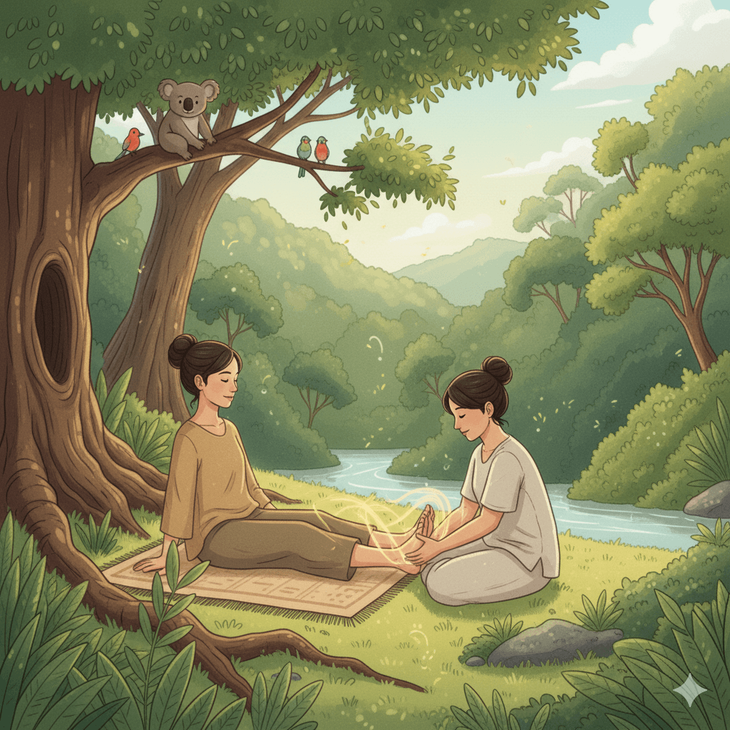 Illustration of reflexology by the creek