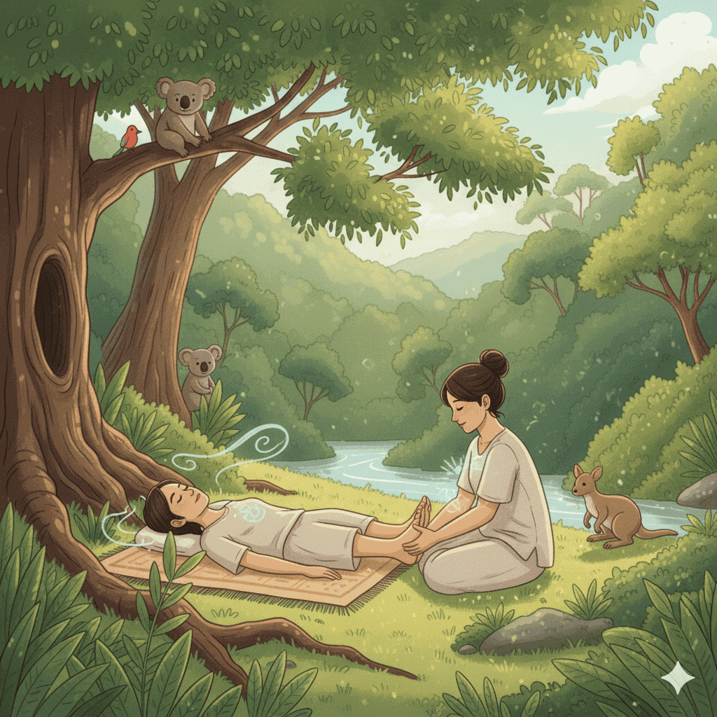 Illustration of a full restoration spa session in nature